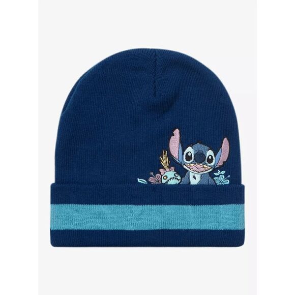 Disney Lilo & Stitch Scrump Varsity Blue Knit Stripe Beanie - Picture 1 of 2